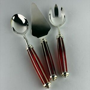 Vintage Silver-Plate Red Glass Handle Serving Utensils (3) Belk Exclusive